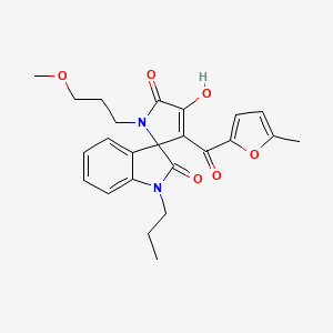 molecular formula C24H26N2O6 B12198639 (3'E)-3'-[hydroxy(5-methylfuran-2-yl)methylidene]-1'-(3-methoxypropyl)-1-propylspiro[indole-3,2'-pyrrolidine]-2,4',5'(1H)-trione 