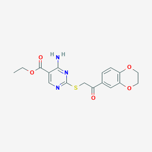 molecular formula C17H17N3O5S B1219877 4-Amino-2-[[2-(2,3-dihydro-1,4-benzodioxin-6-yl)-2-oxoethyl]thio]-5-pyrimidinecarboxylic acid ethyl ester 