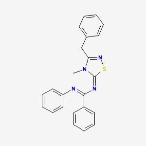 molecular formula C23H20N4S B12199019 N-(3-benzyl-4-methyl-4,5-dihydro-1,2,4-thiadiazol-5-ylidene)-N'-phenylbenzenecarboximidamide 