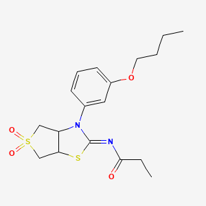 molecular formula C18H24N2O4S2 B12199206 N-[(2Z)-3-(3-butoxyphenyl)-5,5-dioxidotetrahydrothieno[3,4-d][1,3]thiazol-2(3H)-ylidene]propanamide 