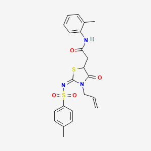 molecular formula C22H23N3O4S2 B12199223 2-{2-[(4-methylbenzenesulfonyl)imino]-4-oxo-3-(prop-2-en-1-yl)-1,3-thiazolidin-5-yl}-N-(2-methylphenyl)acetamide 