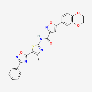 molecular formula C24H17N5O5S B12199267 5-(2,3-dihydro-1,4-benzodioxin-6-yl)-N-[(2Z)-4-methyl-5-(3-phenyl-1,2,4-oxadiazol-5-yl)-1,3-thiazol-2(3H)-ylidene]-1,2-oxazole-3-carboxamide 