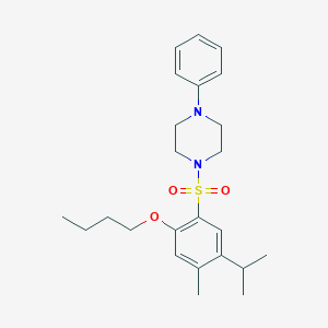 molecular formula C24H34N2O3S B12199283 1-{[2-Butoxy-4-methyl-5-(methylethyl)phenyl]sulfonyl}-4-phenylpiperazine 