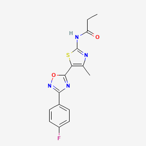 molecular formula C15H13FN4O2S B12199656 N-[(2Z)-5-[3-(4-fluorophenyl)-1,2,4-oxadiazol-5-yl]-4-methyl-1,3-thiazol-2(3H)-ylidene]propanamide 