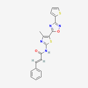 molecular formula C19H14N4O2S2 B12199761 (2E)-N-[(2Z)-4-methyl-5-[3-(thiophen-2-yl)-1,2,4-oxadiazol-5-yl]-1,3-thiazol-2(3H)-ylidene]-3-phenylprop-2-enamide 