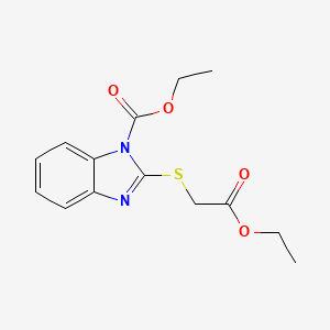 molecular formula C14H16N2O4S B1219981 2-[(2-Ethoxy-2-oxoethyl)thio]-1-benzimidazolecarboxylic acid ethyl ester 