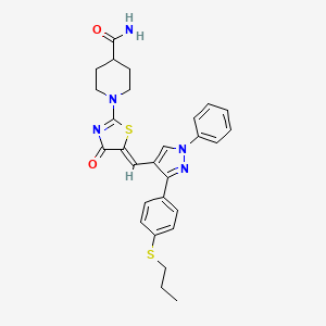 1-[(5Z)-4-oxo-5-({1-phenyl-3-[4-(propylsulfanyl)phenyl]-1H-pyrazol-4-yl}methylidene)-4,5-dihydro-1,3-thiazol-2-yl]piperidine-4-carboxamide