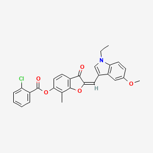 (2E)-2-[(1-ethyl-5-methoxy-1H-indol-3-yl)methylidene]-7-methyl-3-oxo-2,3-dihydro-1-benzofuran-6-yl 2-chlorobenzoate