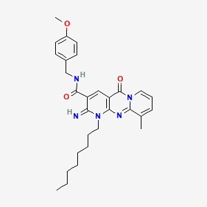 molecular formula C29H35N5O3 B12199979 6-imino-N-[(4-methoxyphenyl)methyl]-11-methyl-7-octyl-2-oxo-1,7,9-triazatricyclo[8.4.0.03,8]tetradeca-3(8),4,9,11,13-pentaene-5-carboxamide 