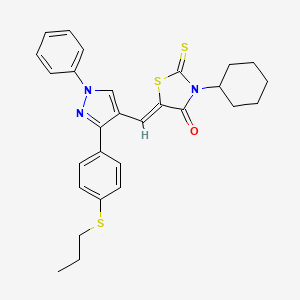 (5Z)-3-cyclohexyl-5-({1-phenyl-3-[4-(propylsulfanyl)phenyl]-1H-pyrazol-4-yl}methylidene)-2-thioxo-1,3-thiazolidin-4-one