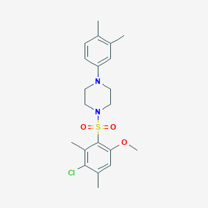 molecular formula C21H27ClN2O3S B12200014 1-(3-Chloro-6-methoxy-2,4-dimethylbenzenesulfonyl)-4-(3,4-dimethylphenyl)piperazine 