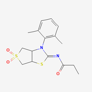 molecular formula C16H20N2O3S2 B12200103 N-[(2Z)-3-(2,6-dimethylphenyl)-5,5-dioxidotetrahydrothieno[3,4-d][1,3]thiazol-2(3H)-ylidene]propanamide 