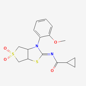 molecular formula C16H18N2O4S2 B12200216 N-[(2Z)-3-(2-methoxyphenyl)-5,5-dioxidotetrahydrothieno[3,4-d][1,3]thiazol-2(3H)-ylidene]cyclopropanecarboxamide 