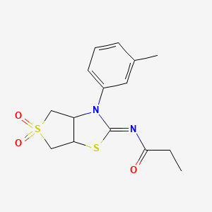 molecular formula C15H18N2O3S2 B12200268 N-[(2Z)-3-(3-methylphenyl)-5,5-dioxidotetrahydrothieno[3,4-d][1,3]thiazol-2(3H)-ylidene]propanamide 