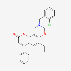 molecular formula C26H22ClNO3 B12200303 9-(2-chlorobenzyl)-6-ethyl-4-phenyl-9,10-dihydro-2H,8H-chromeno[8,7-e][1,3]oxazin-2-one 