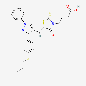 molecular formula C27H27N3O3S3 B12200339 4-[(5Z)-5-({3-[4-(butylsulfanyl)phenyl]-1-phenyl-1H-pyrazol-4-yl}methylidene)-4-oxo-2-thioxo-1,3-thiazolidin-3-yl]butanoic acid 