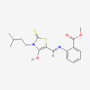 methyl 2-({(E)-[3-(3-methylbutyl)-4-oxo-2-thioxo-1,3-thiazolidin-5-ylidene]methyl}amino)benzoate