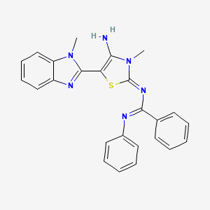 molecular formula C25H22N6S B12200423 N-[4-amino-3-methyl-5-(1-methyl-1H-1,3-benzodiazol-2-yl)-2,3-dihydro-1,3-thiazol-2-ylidene]-N'-phenylbenzenecarboximidamide 