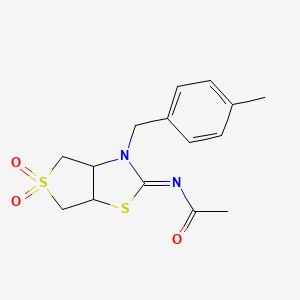 molecular formula C15H18N2O3S2 B12200462 N-[(2Z)-3-(4-methylbenzyl)-5,5-dioxidotetrahydrothieno[3,4-d][1,3]thiazol-2(3H)-ylidene]acetamide 