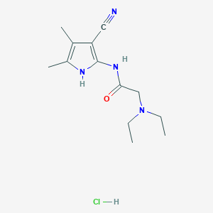molecular formula C13H21ClN4O B1220061 Acetamide, N-(3-cyano-4,5-dimethyl-1H-pyrrol-2-yl)-2-(diethylamino)-, monohydrochloride CAS No. 70121-34-5