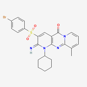 5-(4-bromophenyl)sulfonyl-7-cyclohexyl-6-imino-11-methyl-1,7,9-triazatricyclo[8.4.0.03,8]tetradeca-3(8),4,9,11,13-pentaen-2-one