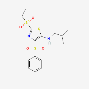 molecular formula C16H22N2O4S3 B12200659 2-(ethanesulfonyl)-4-(4-methylbenzenesulfonyl)-N-(2-methylpropyl)-1,3-thiazol-5-amine 