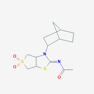 molecular formula C14H20N2O3S2 B12200719 N-[(2E)-3-(bicyclo[2.2.1]hept-2-yl)-5,5-dioxidotetrahydrothieno[3,4-d][1,3]thiazol-2(3H)-ylidene]acetamide 