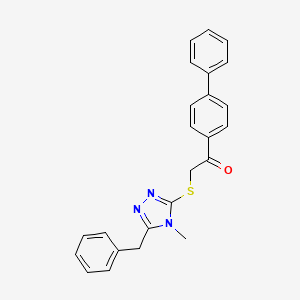 molecular formula C24H21N3OS B12200726 2-[(5-benzyl-4-methyl-4H-1,2,4-triazol-3-yl)sulfanyl]-1-{[1,1'-biphenyl]-4-yl}ethan-1-one 