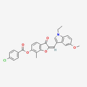 molecular formula C28H22ClNO5 B12200783 (2E)-2-[(1-ethyl-5-methoxy-1H-indol-3-yl)methylidene]-7-methyl-3-oxo-2,3-dihydro-1-benzofuran-6-yl 4-chlorobenzoate 