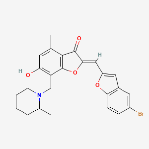 molecular formula C25H24BrNO4 B12200834 (2Z)-2-[(5-bromo-1-benzofuran-2-yl)methylidene]-6-hydroxy-4-methyl-7-[(2-methylpiperidin-1-yl)methyl]-1-benzofuran-3(2H)-one 