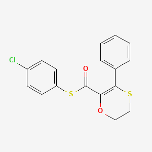 molecular formula C17H13ClO2S2 B12200845 S-(4-chlorophenyl) 3-phenyl-5,6-dihydro-1,4-oxathiine-2-carbothioate 