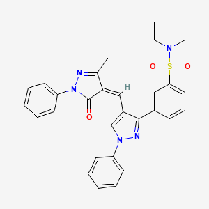 molecular formula C30H29N5O3S B12200890 N,N-diethyl-3-{4-[(Z)-(3-methyl-5-oxo-1-phenyl-1,5-dihydro-4H-pyrazol-4-ylidene)methyl]-1-phenyl-1H-pyrazol-3-yl}benzenesulfonamide 