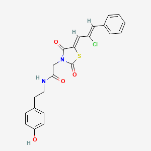 molecular formula C22H19ClN2O4S B12200913 2-{(5Z)-5-[(2Z)-2-chloro-3-phenylprop-2-en-1-ylidene]-2,4-dioxo-1,3-thiazolidin-3-yl}-N-[2-(4-hydroxyphenyl)ethyl]acetamide 