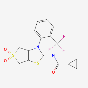 molecular formula C16H15F3N2O3S2 B12200916 N-[(2Z)-5,5-dioxido-3-[2-(trifluoromethyl)phenyl]tetrahydrothieno[3,4-d][1,3]thiazol-2(3H)-ylidene]cyclopropanecarboxamide 