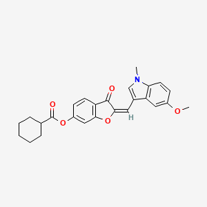 molecular formula C26H25NO5 B12200985 (2E)-2-[(5-methoxy-1-methyl-1H-indol-3-yl)methylidene]-3-oxo-2,3-dihydro-1-benzofuran-6-yl cyclohexanecarboxylate 