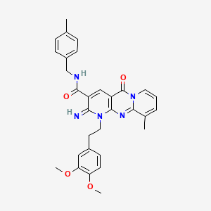 molecular formula C31H31N5O4 B12201017 7-[2-(3,4-dimethoxyphenyl)ethyl]-6-imino-11-methyl-N-[(4-methylphenyl)methyl]-2-oxo-1,7,9-triazatricyclo[8.4.0.03,8]tetradeca-3(8),4,9,11,13-pentaene-5-carboxamide 