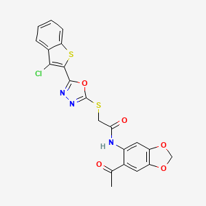 N-(6-acetyl-2H-1,3-benzodioxol-5-yl)-2-{[5-(3-chloro-1-benzothiophen-2-yl)-1,3,4-oxadiazol-2-yl]sulfanyl}acetamide