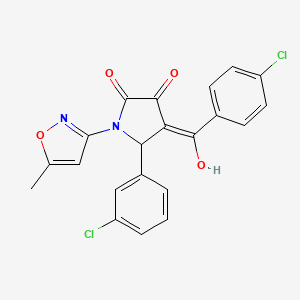 (4E)-5-(3-chlorophenyl)-4-[(4-chlorophenyl)(hydroxy)methylidene]-1-(5-methyl-1,2-oxazol-3-yl)pyrrolidine-2,3-dione