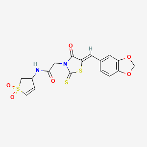 2-[(5Z)-5-(1,3-benzodioxol-5-ylmethylidene)-4-oxo-2-thioxo-1,3-thiazolidin-3-yl]-N-(1,1-dioxido-2,3-dihydrothiophen-3-yl)acetamide