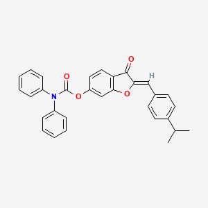 (2Z)-3-oxo-2-[4-(propan-2-yl)benzylidene]-2,3-dihydro-1-benzofuran-6-yl diphenylcarbamate