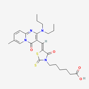 6-[(5Z)-5-{[2-(dipropylamino)-7-methyl-4-oxo-4H-pyrido[1,2-a]pyrimidin-3-yl]methylidene}-4-oxo-2-thioxo-1,3-thiazolidin-3-yl]hexanoic acid