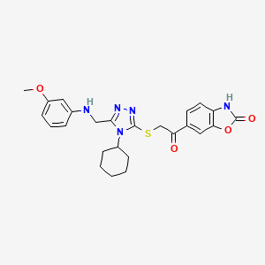 6-{2-[(4-cyclohexyl-5-{[(3-methoxyphenyl)amino]methyl}-4H-1,2,4-triazol-3-yl)sulfanyl]acetyl}-2,3-dihydro-1,3-benzoxazol-2-one