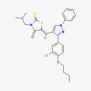 (5Z)-5-{[3-(4-butoxy-3-chlorophenyl)-1-phenyl-1H-pyrazol-4-yl]methylidene}-3-(2-methylpropyl)-2-thioxo-1,3-thiazolidin-4-one