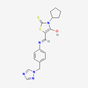 (5E)-3-cyclopentyl-2-thioxo-5-({[4-(1H-1,2,4-triazol-1-ylmethyl)phenyl]amino}methylidene)-1,3-thiazolidin-4-one