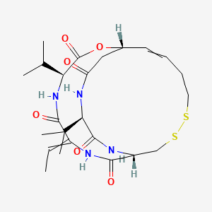 molecular formula C24H36N4O6S2 B1220199 环[(2Z)-2-氨基-2-丁烯酰-L-缬氨酰-(3S,4E)-3-羟基-7-巯基-4-庚烯酰-D-缬氨酰-D-半胱氨酰]，环状 (3®5)-二硫键 