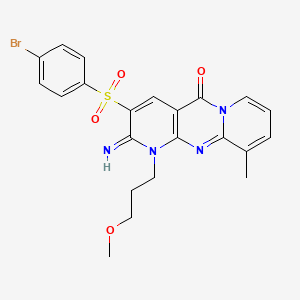 5-(4-bromophenyl)sulfonyl-6-imino-7-(3-methoxypropyl)-11-methyl-1,7,9-triazatricyclo[8.4.0.03,8]tetradeca-3(8),4,9,11,13-pentaen-2-one