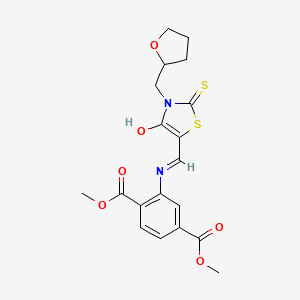 dimethyl 2-({(Z)-[4-oxo-3-(tetrahydrofuran-2-ylmethyl)-2-thioxo-1,3-thiazolidin-5-ylidene]methyl}amino)benzene-1,4-dicarboxylate