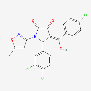 (4E)-4-[(4-chlorophenyl)(hydroxy)methylidene]-5-(3,4-dichlorophenyl)-1-(5-methyl-1,2-oxazol-3-yl)pyrrolidine-2,3-dione