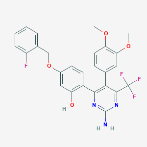 2-[2-Amino-5-(3,4-dimethoxyphenyl)-6-(trifluoromethyl)pyrimidin-4-yl]-5-[(2-fluorobenzyl)oxy]phenol