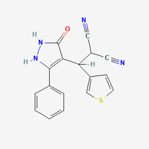 molecular formula C17H12N4OS B1220225 2-[(3-Oxo-5-phenyl-1,2-dihydropyrazol-4-yl)-(3-thiophenyl)methyl]propanedinitrile 